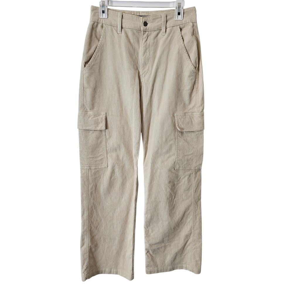 Hollister Ultra High-Rise Corduroy Cargo Dad Trousers Pants Size 28 Cream